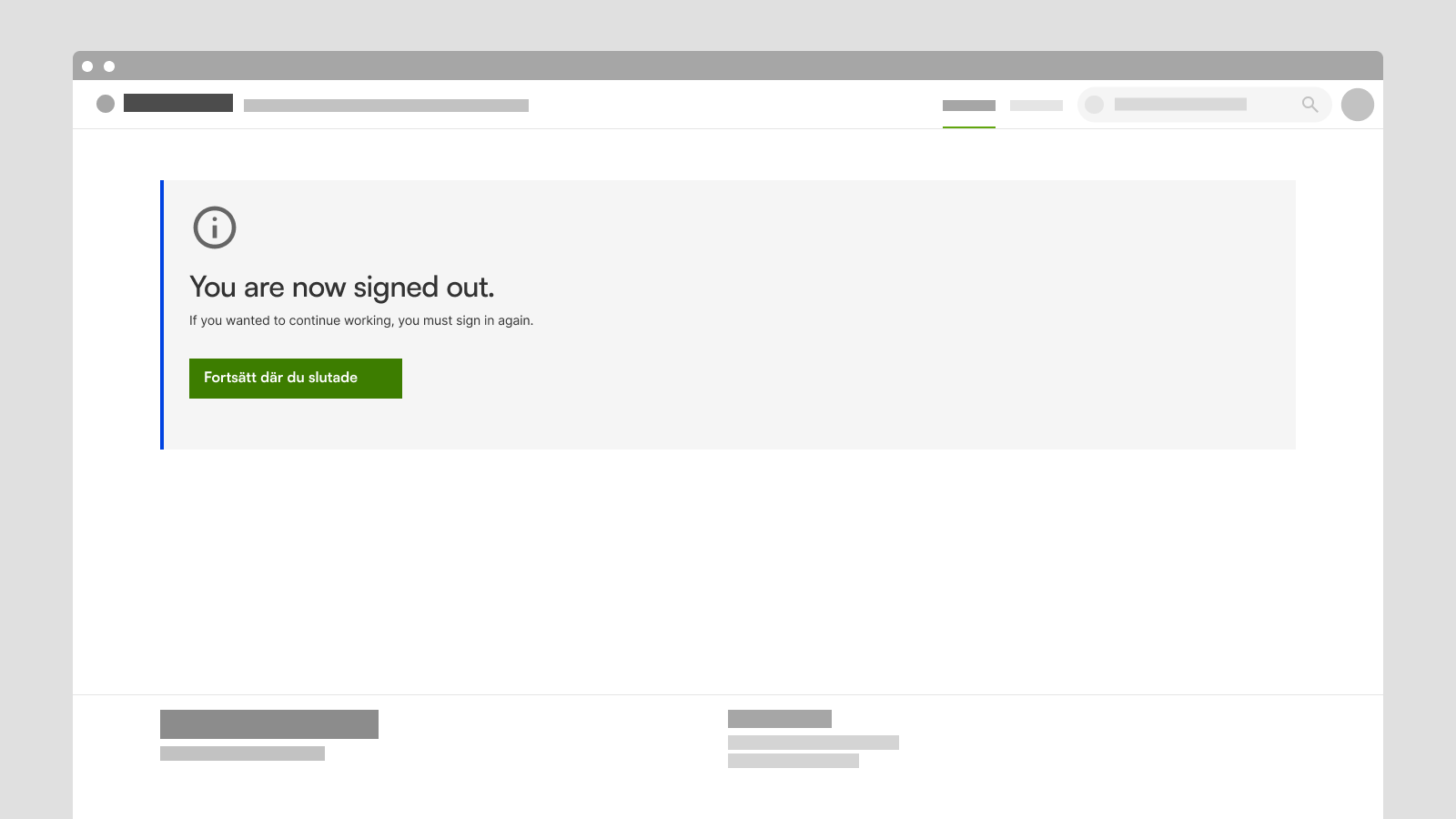 Screen shot from a registry showing this message: You are now signed out. If you want to continue working, you must sign in again.