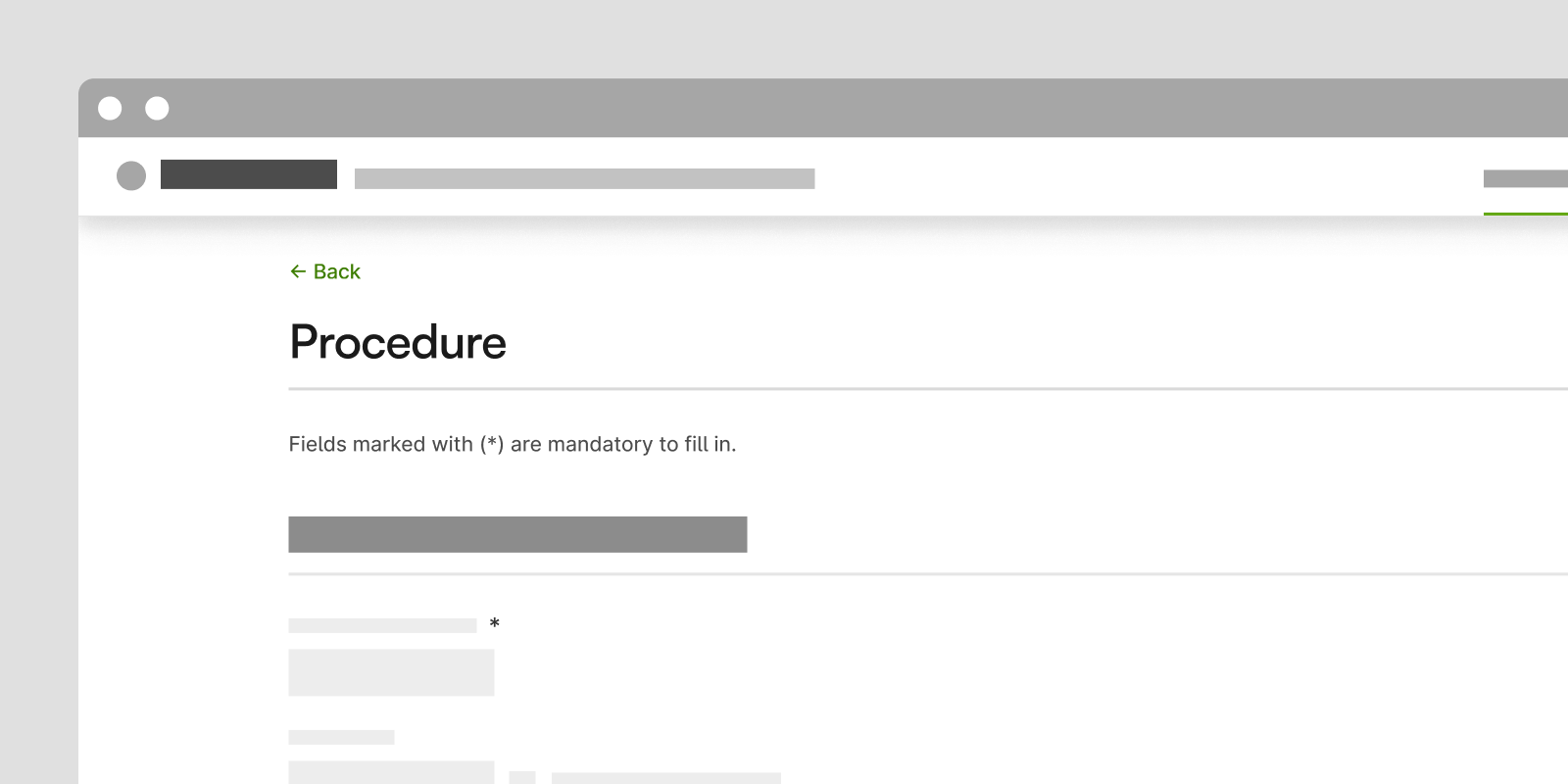 Example showing a form where it is optional to fill in all fields except one mandatory field that is marked with an asterisk. A text is shown at the top of the form that says Fields marked with an asterisk are mandatory to fill in